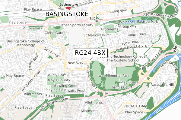 RG24 4BX map - small scale - OS Open Zoomstack (Ordnance Survey)