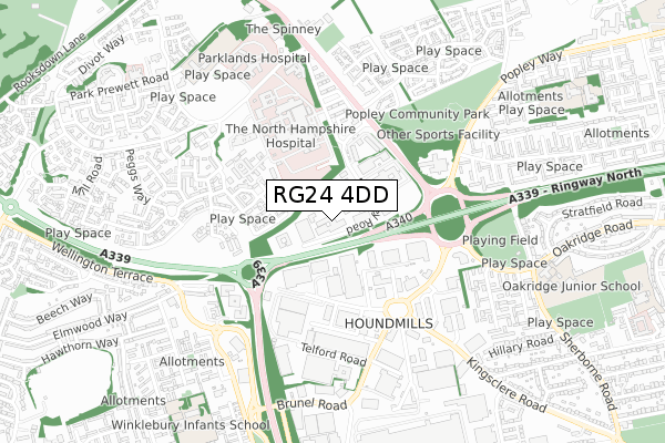 RG24 4DD map - small scale - OS Open Zoomstack (Ordnance Survey)