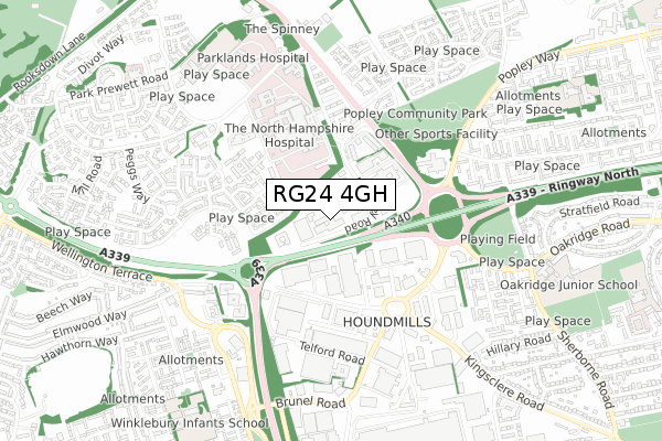 RG24 4GH map - small scale - OS Open Zoomstack (Ordnance Survey)