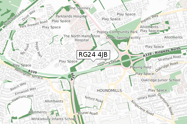 RG24 4JB map - small scale - OS Open Zoomstack (Ordnance Survey)