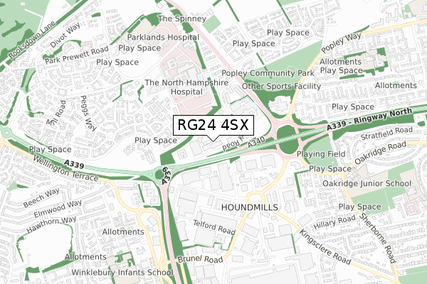 RG24 4SX map - small scale - OS Open Zoomstack (Ordnance Survey)