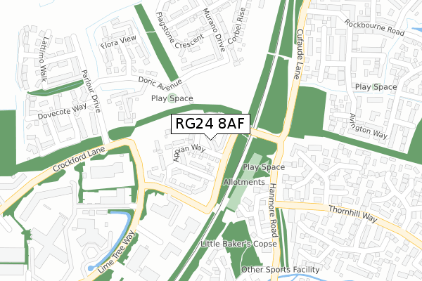 RG24 8AF map - large scale - OS Open Zoomstack (Ordnance Survey)