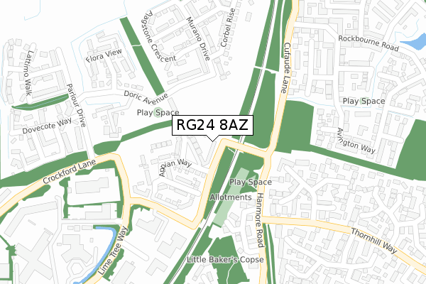 RG24 8AZ map - large scale - OS Open Zoomstack (Ordnance Survey)