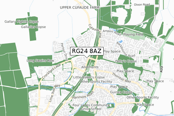 RG24 8AZ map - small scale - OS Open Zoomstack (Ordnance Survey)