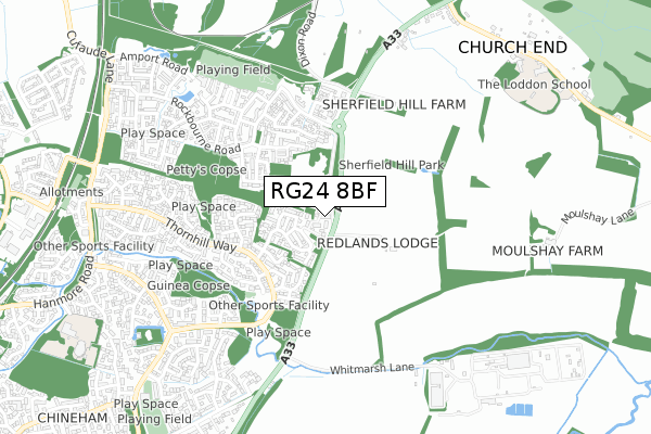 RG24 8BF map - small scale - OS Open Zoomstack (Ordnance Survey)