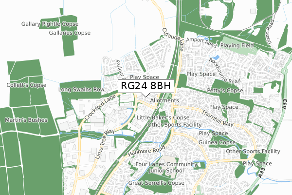 RG24 8BH map - small scale - OS Open Zoomstack (Ordnance Survey)