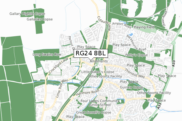 RG24 8BL map - small scale - OS Open Zoomstack (Ordnance Survey)