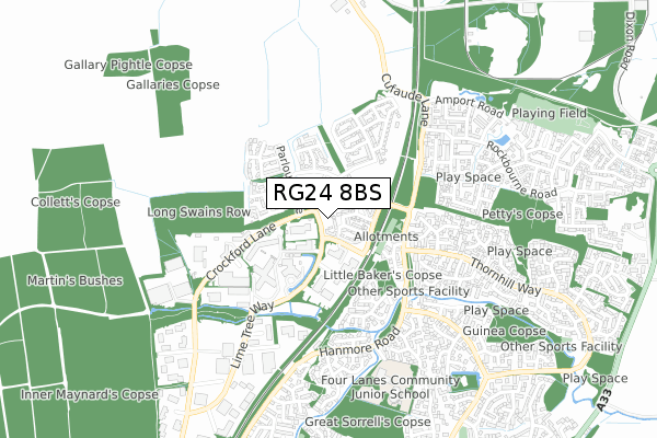 RG24 8BS map - small scale - OS Open Zoomstack (Ordnance Survey)