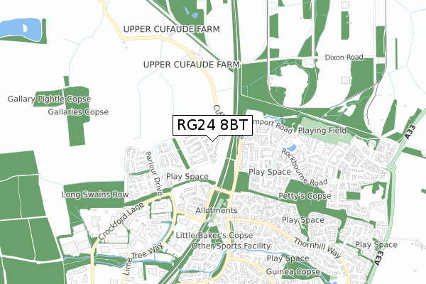 RG24 8BT map - small scale - OS Open Zoomstack (Ordnance Survey)