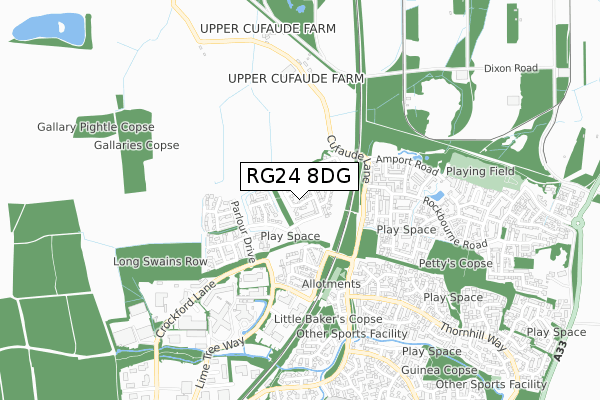 RG24 8DG map - small scale - OS Open Zoomstack (Ordnance Survey)