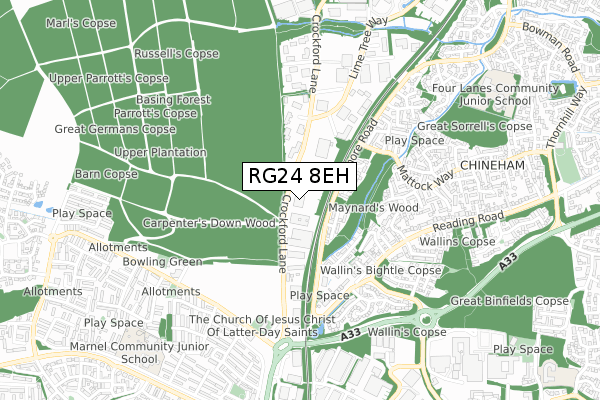 RG24 8EH map - small scale - OS Open Zoomstack (Ordnance Survey)