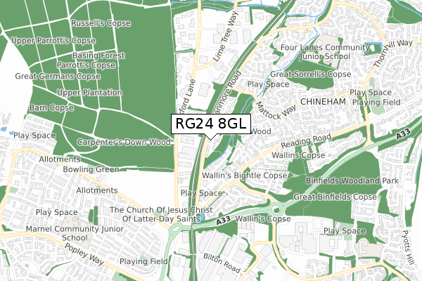 RG24 8GL map - small scale - OS Open Zoomstack (Ordnance Survey)