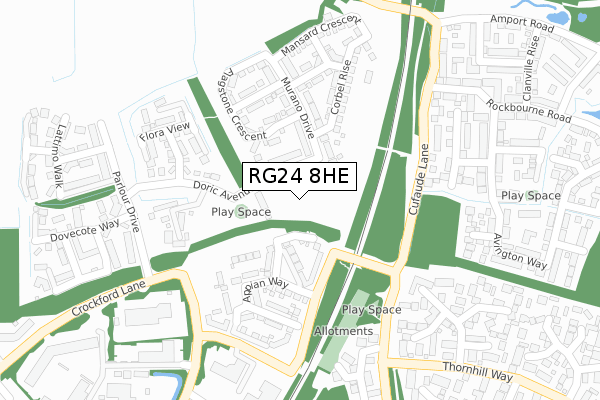 RG24 8HE map - large scale - OS Open Zoomstack (Ordnance Survey)