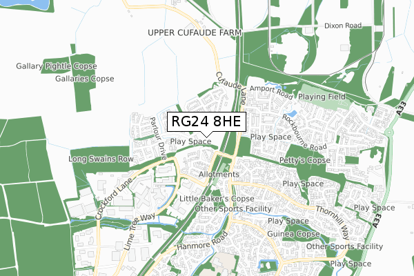 RG24 8HE map - small scale - OS Open Zoomstack (Ordnance Survey)