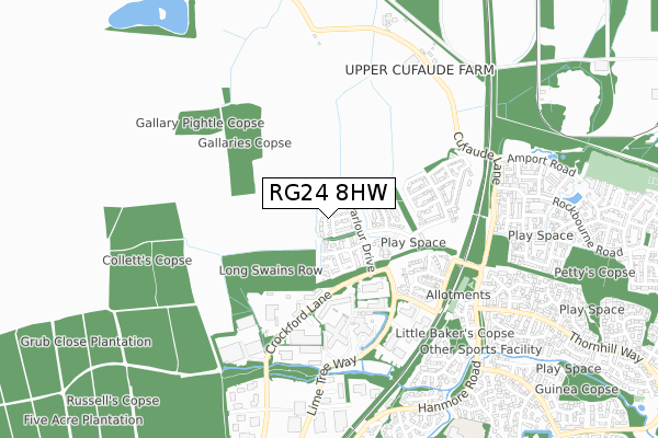 RG24 8HW map - small scale - OS Open Zoomstack (Ordnance Survey)