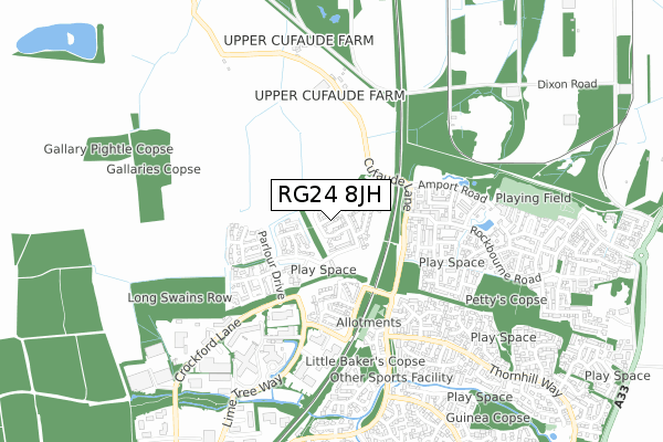 RG24 8JH map - small scale - OS Open Zoomstack (Ordnance Survey)