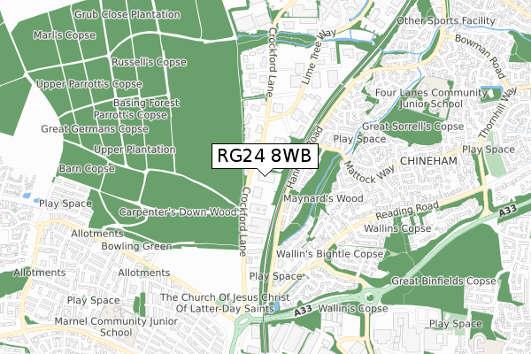 RG24 8WB map - small scale - OS Open Zoomstack (Ordnance Survey)