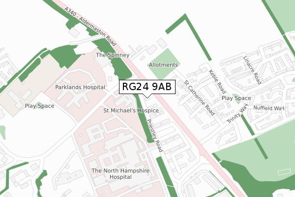 RG24 9AB map - large scale - OS Open Zoomstack (Ordnance Survey)