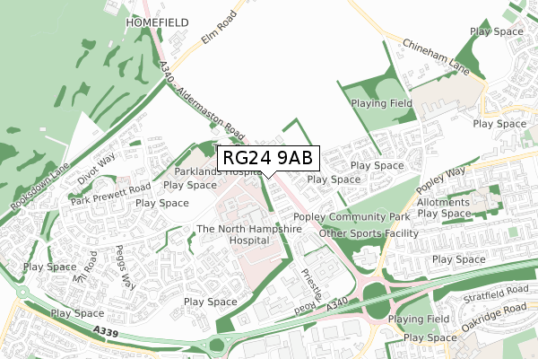 RG24 9AB map - small scale - OS Open Zoomstack (Ordnance Survey)