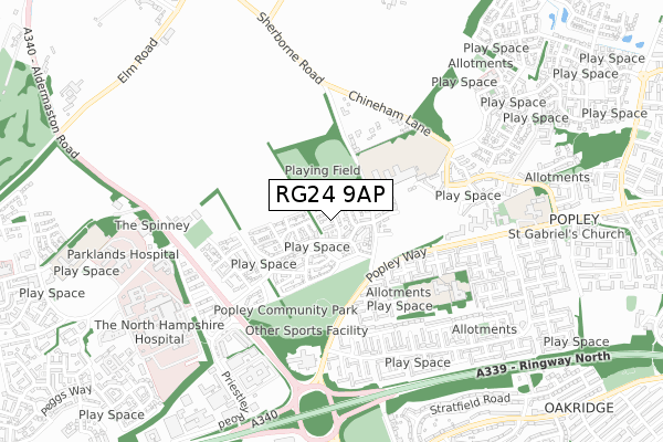 RG24 9AP map - small scale - OS Open Zoomstack (Ordnance Survey)