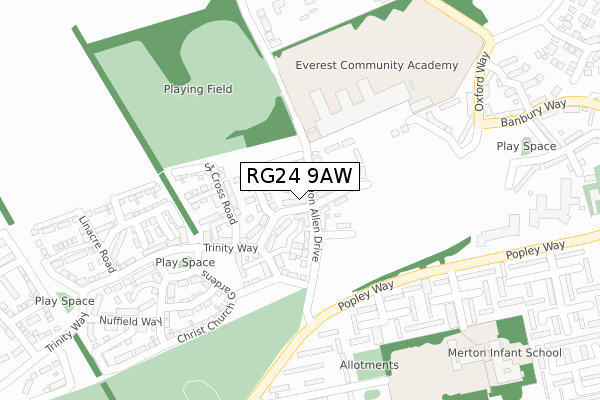 RG24 9AW map - large scale - OS Open Zoomstack (Ordnance Survey)