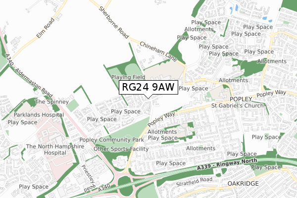 RG24 9AW map - small scale - OS Open Zoomstack (Ordnance Survey)