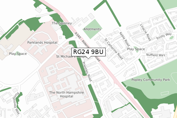 RG24 9BU map - large scale - OS Open Zoomstack (Ordnance Survey)