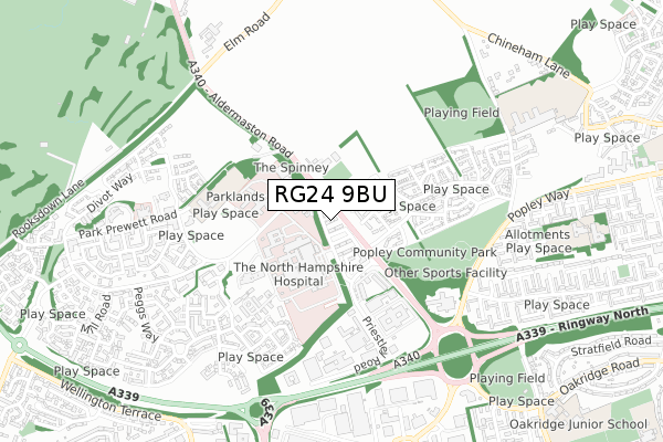 RG24 9BU map - small scale - OS Open Zoomstack (Ordnance Survey)