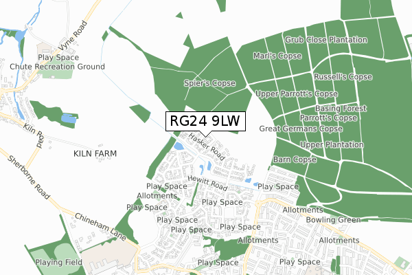 RG24 9LW map - small scale - OS Open Zoomstack (Ordnance Survey)