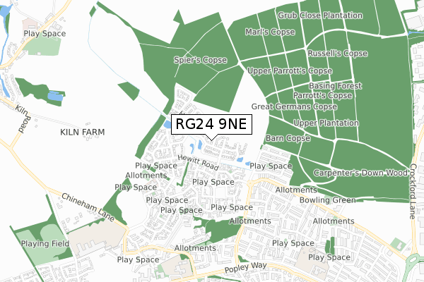 RG24 9NE map - small scale - OS Open Zoomstack (Ordnance Survey)