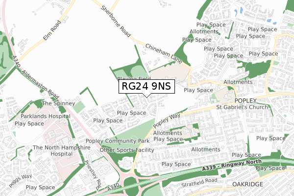 RG24 9NS map - small scale - OS Open Zoomstack (Ordnance Survey)