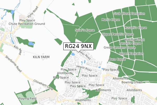 RG24 9NX map - small scale - OS Open Zoomstack (Ordnance Survey)