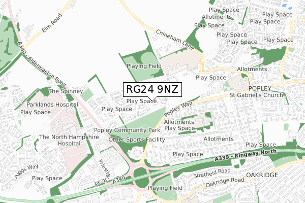 RG24 9NZ map - small scale - OS Open Zoomstack (Ordnance Survey)