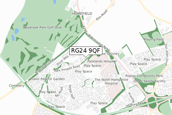 RG24 9QF map - small scale - OS Open Zoomstack (Ordnance Survey)