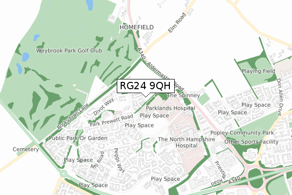 RG24 9QH map - small scale - OS Open Zoomstack (Ordnance Survey)