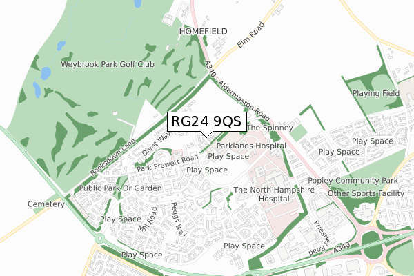 RG24 9QS map - small scale - OS Open Zoomstack (Ordnance Survey)