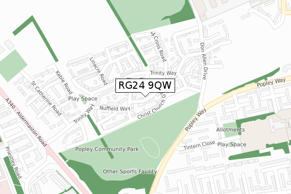 RG24 9QW map - large scale - OS Open Zoomstack (Ordnance Survey)