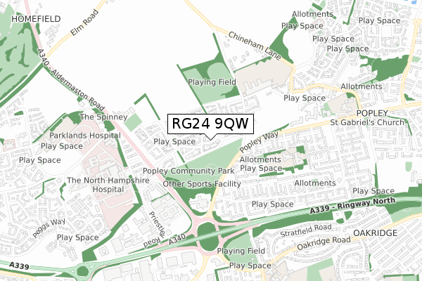 RG24 9QW map - small scale - OS Open Zoomstack (Ordnance Survey)