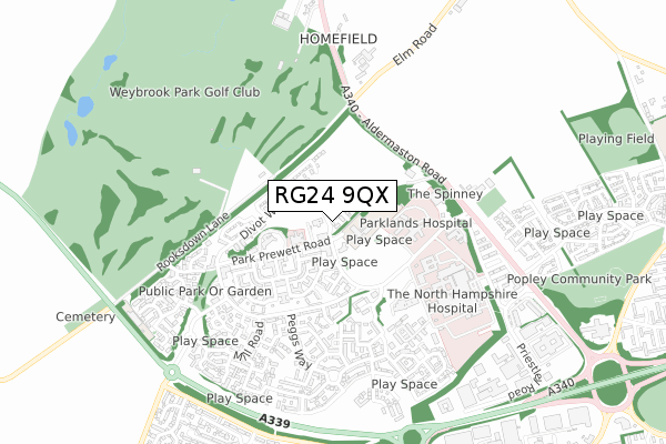 RG24 9QX map - small scale - OS Open Zoomstack (Ordnance Survey)