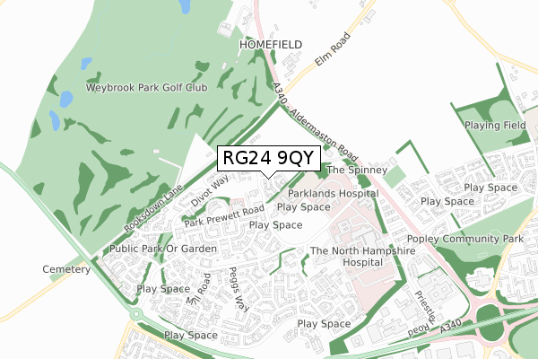 RG24 9QY map - small scale - OS Open Zoomstack (Ordnance Survey)