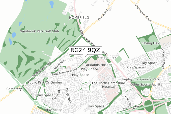 RG24 9QZ map - small scale - OS Open Zoomstack (Ordnance Survey)