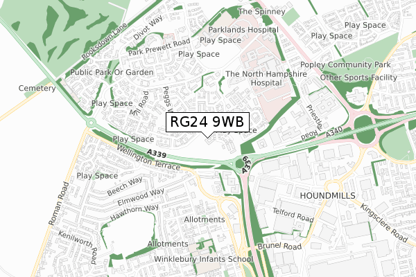 RG24 9WB map - small scale - OS Open Zoomstack (Ordnance Survey)