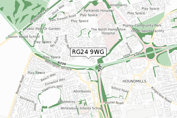 RG24 9WG map - small scale - OS Open Zoomstack (Ordnance Survey)