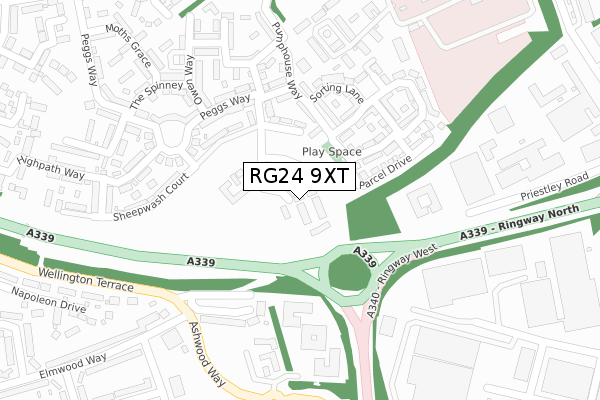 RG24 9XT map - large scale - OS Open Zoomstack (Ordnance Survey)