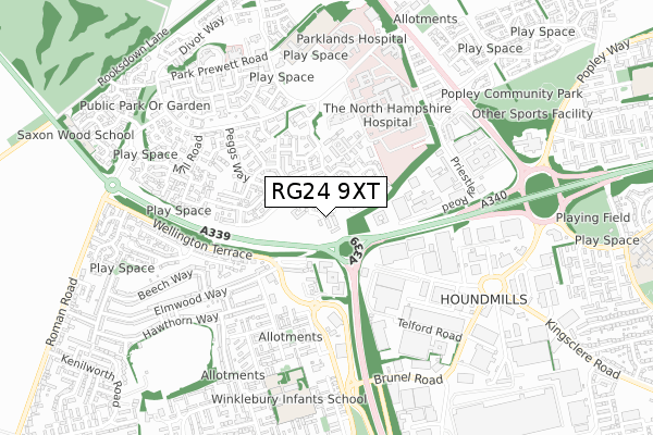 RG24 9XT map - small scale - OS Open Zoomstack (Ordnance Survey)