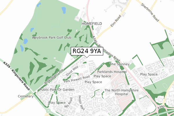 RG24 9YA map - small scale - OS Open Zoomstack (Ordnance Survey)