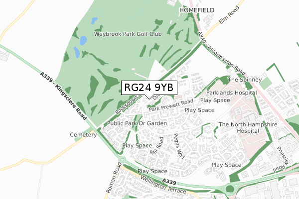 RG24 9YB map - small scale - OS Open Zoomstack (Ordnance Survey)