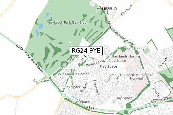 RG24 9YE map - small scale - OS Open Zoomstack (Ordnance Survey)