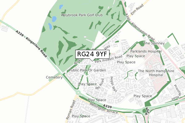 RG24 9YF map - small scale - OS Open Zoomstack (Ordnance Survey)