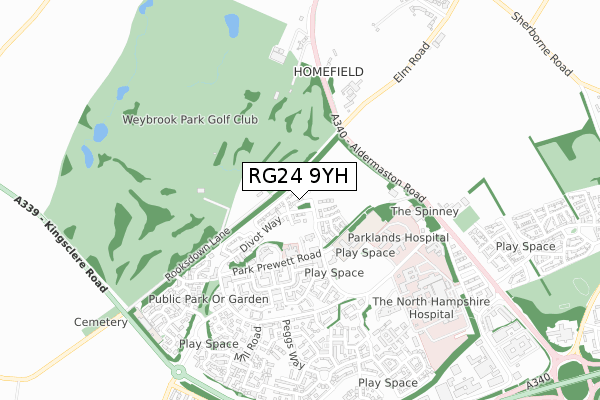 RG24 9YH map - small scale - OS Open Zoomstack (Ordnance Survey)